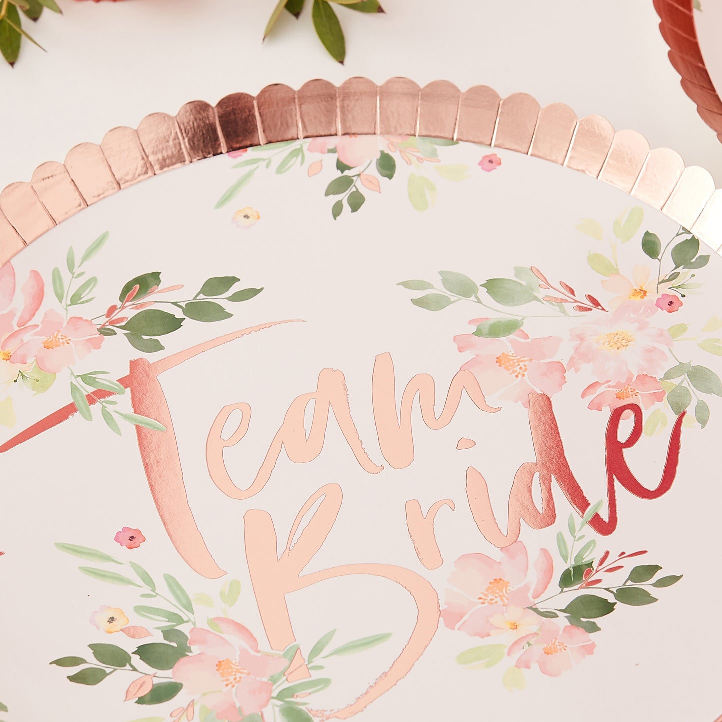 Team Bride Rose Gold Foiled Floral Plates