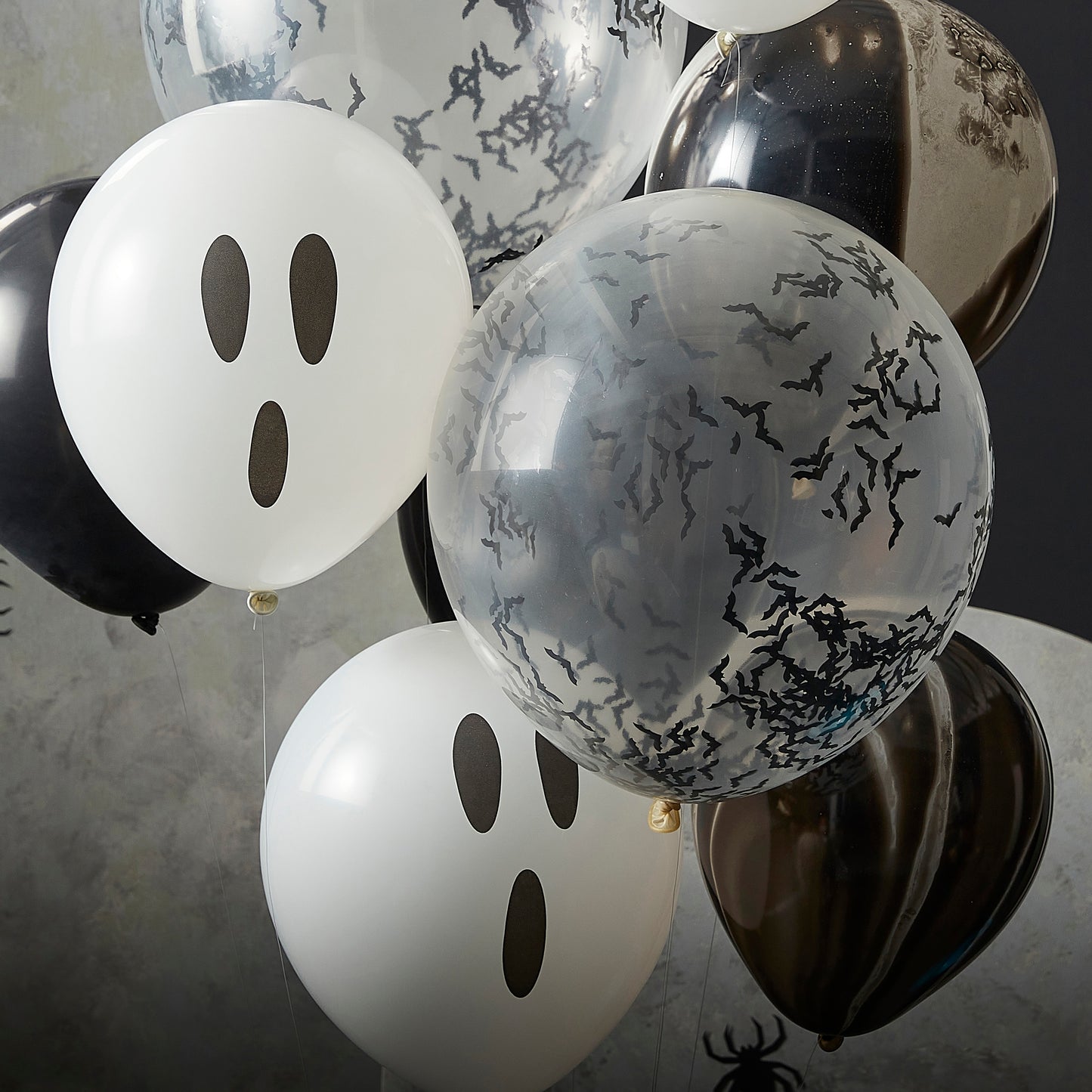 Ghosts, Confetti Bats and Black Marble Halloween Balloon Cluster