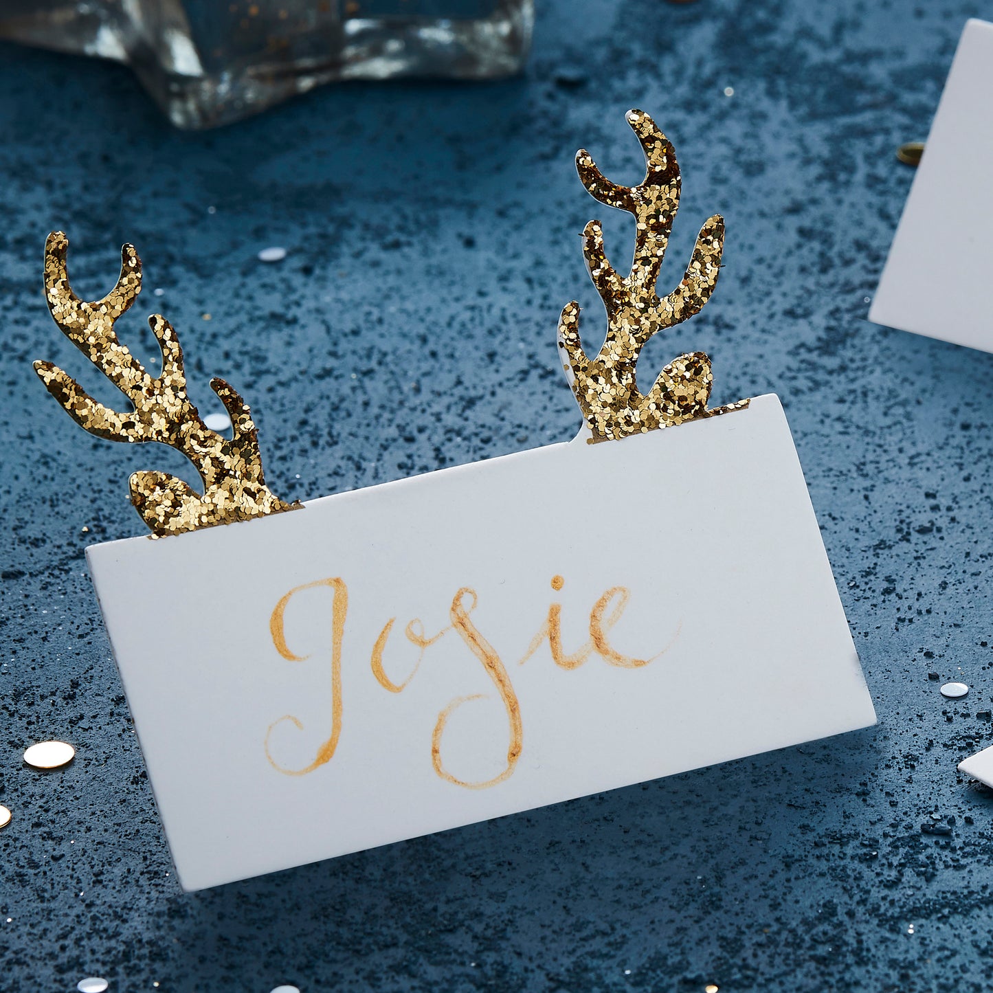 Gold Glitter Antler Shaped Christmas Place Cards