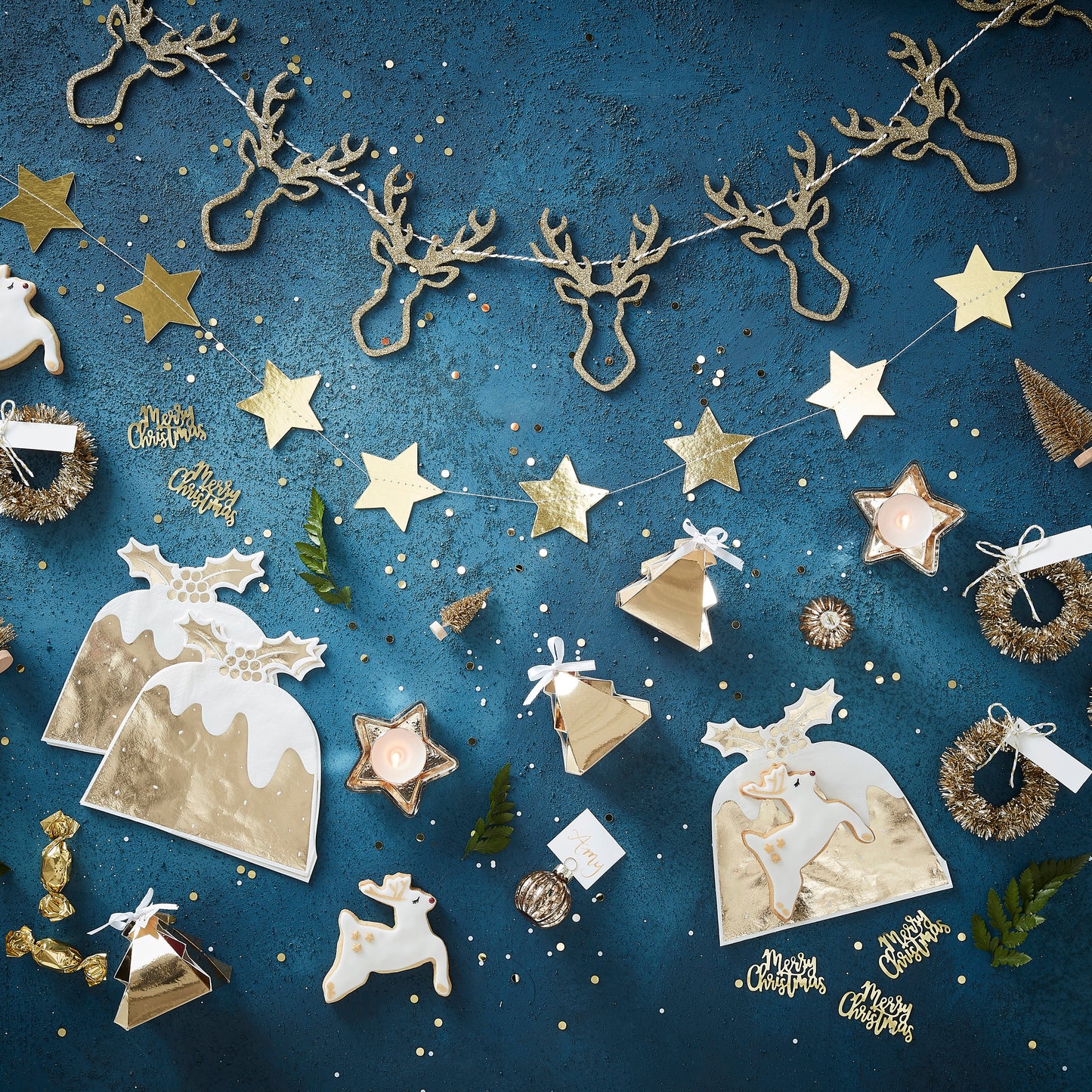 Gold Glitter Antler Shaped Christmas Place Cards