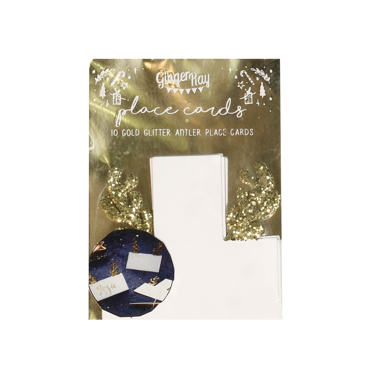 Gold Glitter Antler Shaped Christmas Place Cards