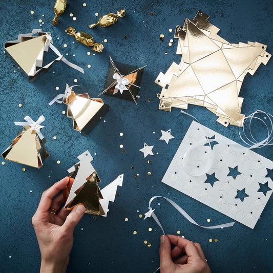 Gold Christmas Tree Shaped Advent Boxes - Gold Christmas