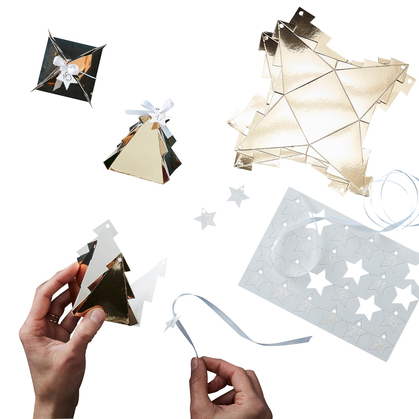 Gold Christmas Tree Shaped Advent Boxes - Gold Christmas