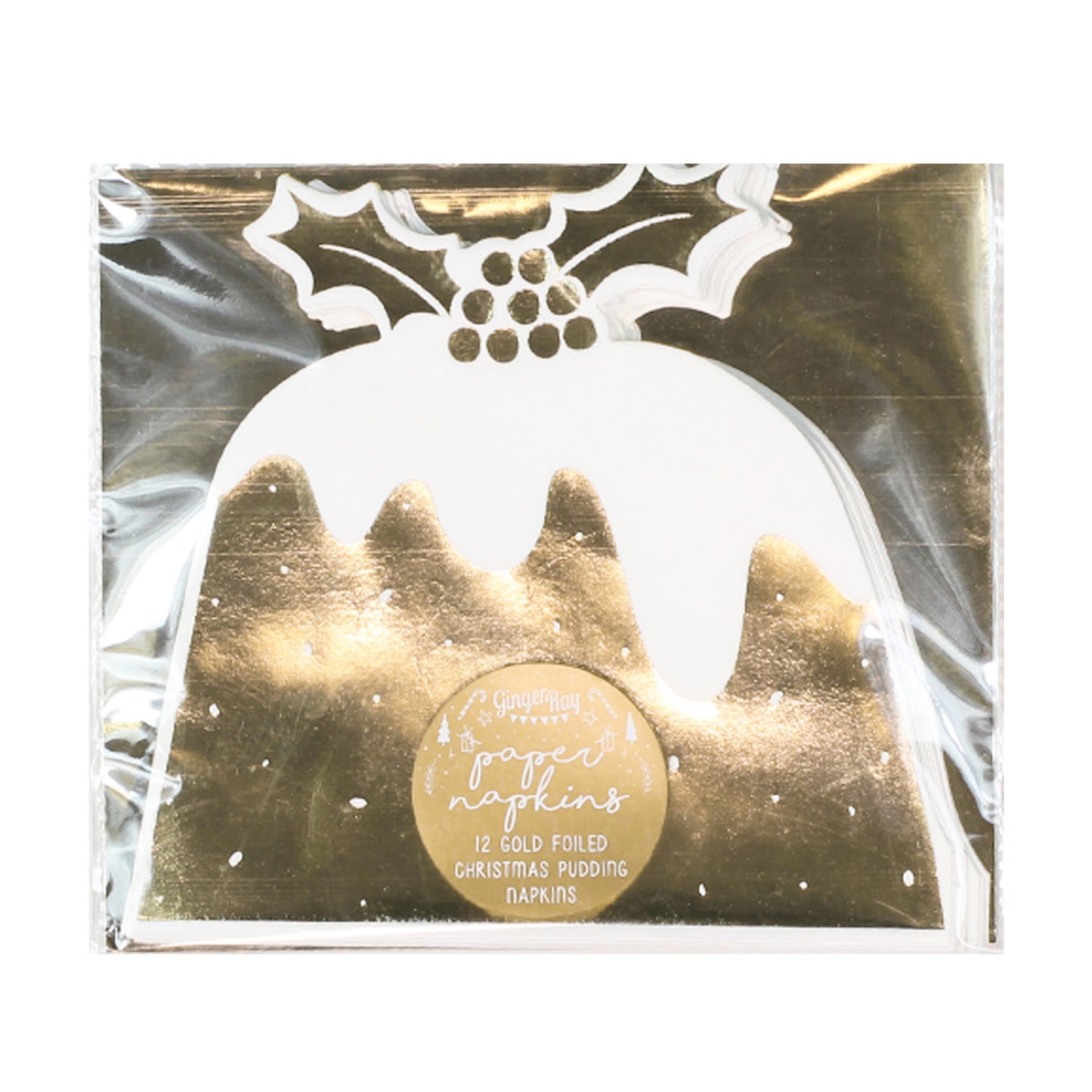 Gold Foiled Christmas Pudding Paper Napkins - Gold Christmas