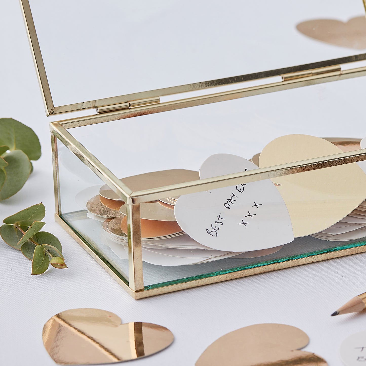 Gold Glass Trinket Wedding Guest Book Box