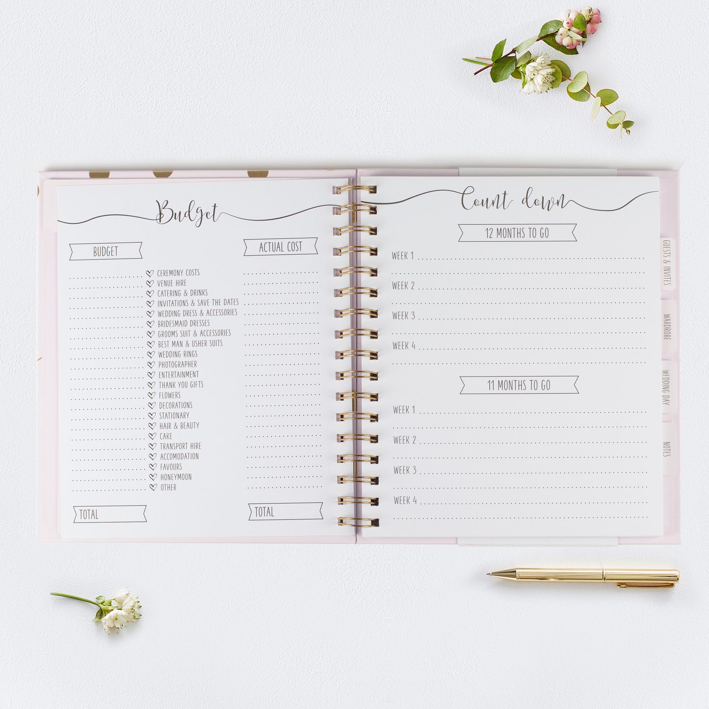 Luxury Pink & Gold Wedding Planner Book