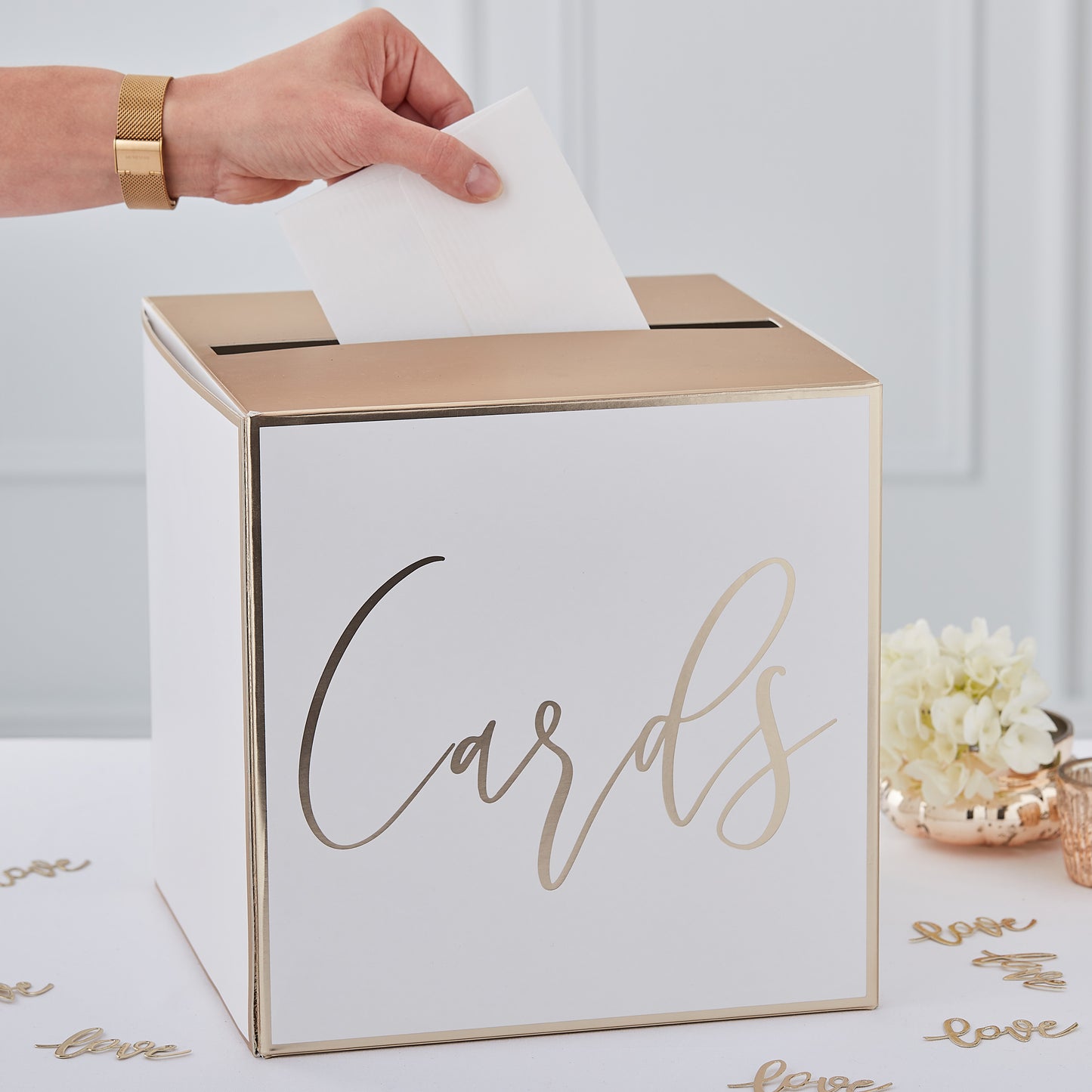Gold Wedding Post Box Card Holder