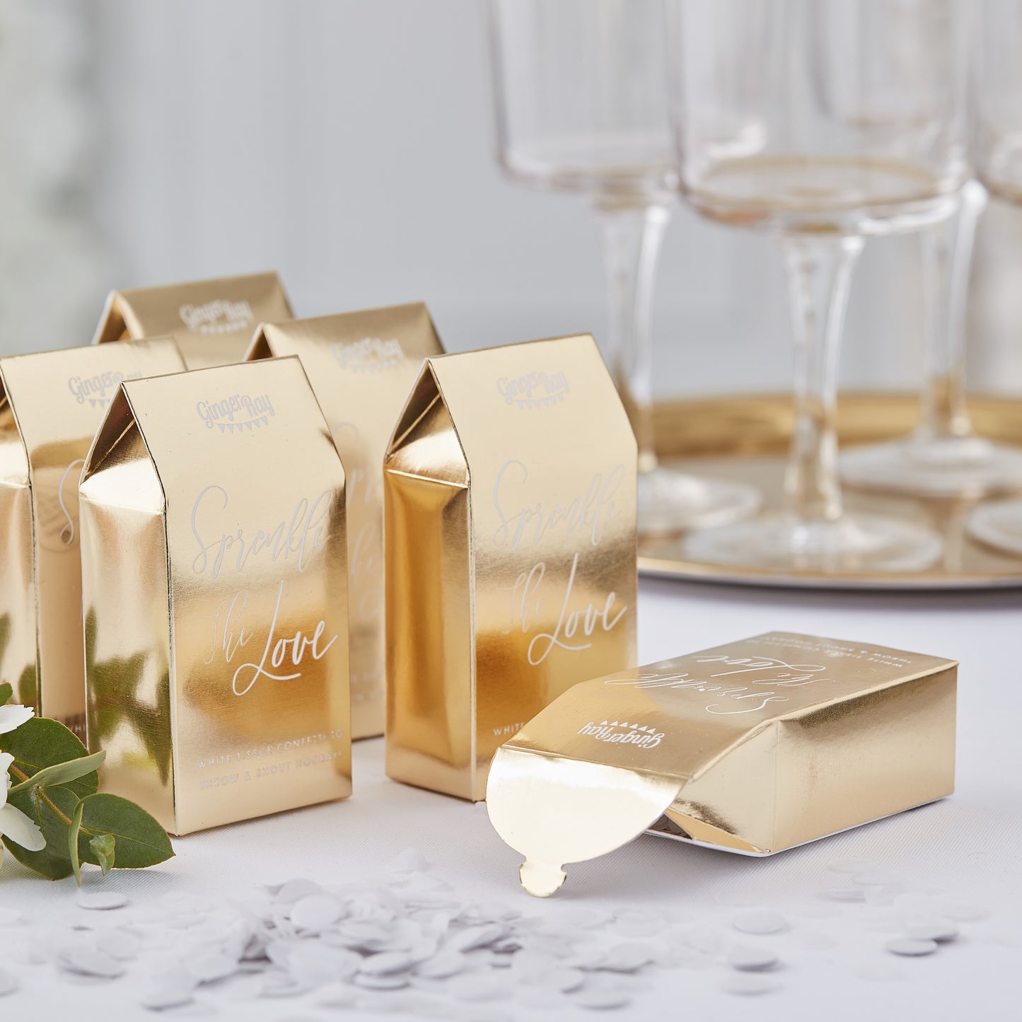 Gold Wedding White Confetti Box