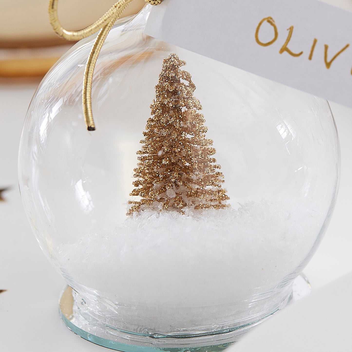 Gold Snow Globe Christmas Place Cards