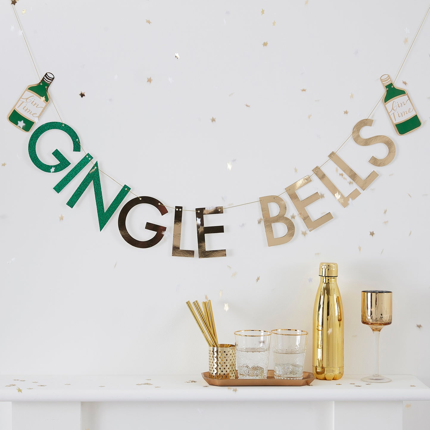 Glitter Gingle Bells Christmas Gin Party Bunting - Gold Glitter