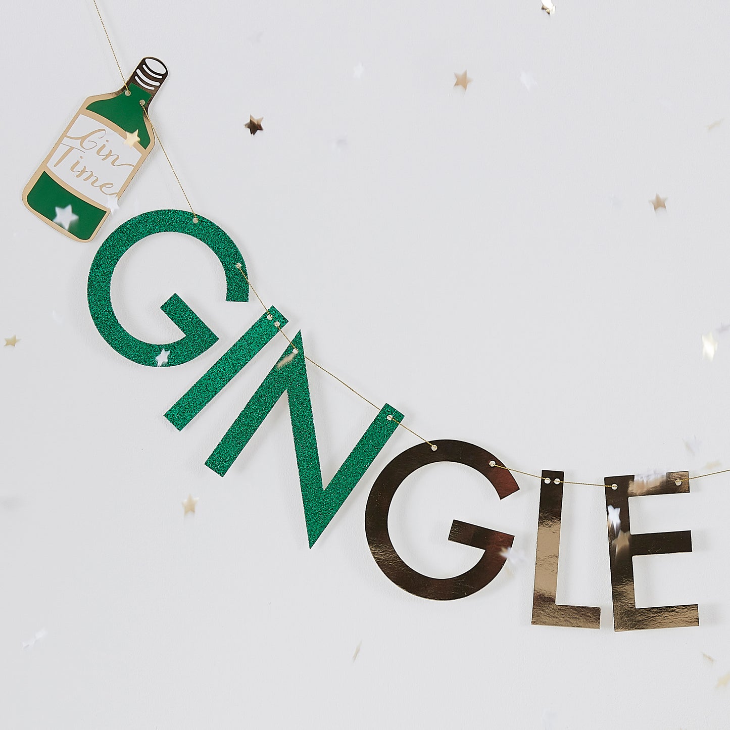 Glitter Gingle Bells Christmas Gin Party Bunting - Gold Glitter