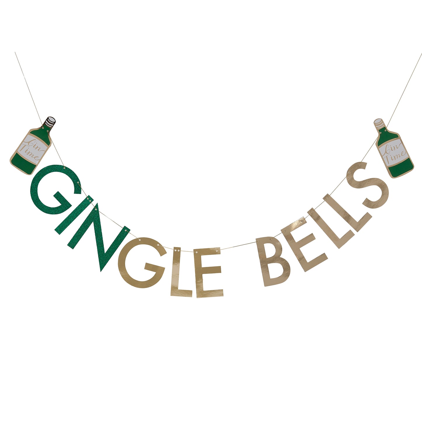 Glitter Gingle Bells Christmas Gin Party Bunting - Gold Glitter