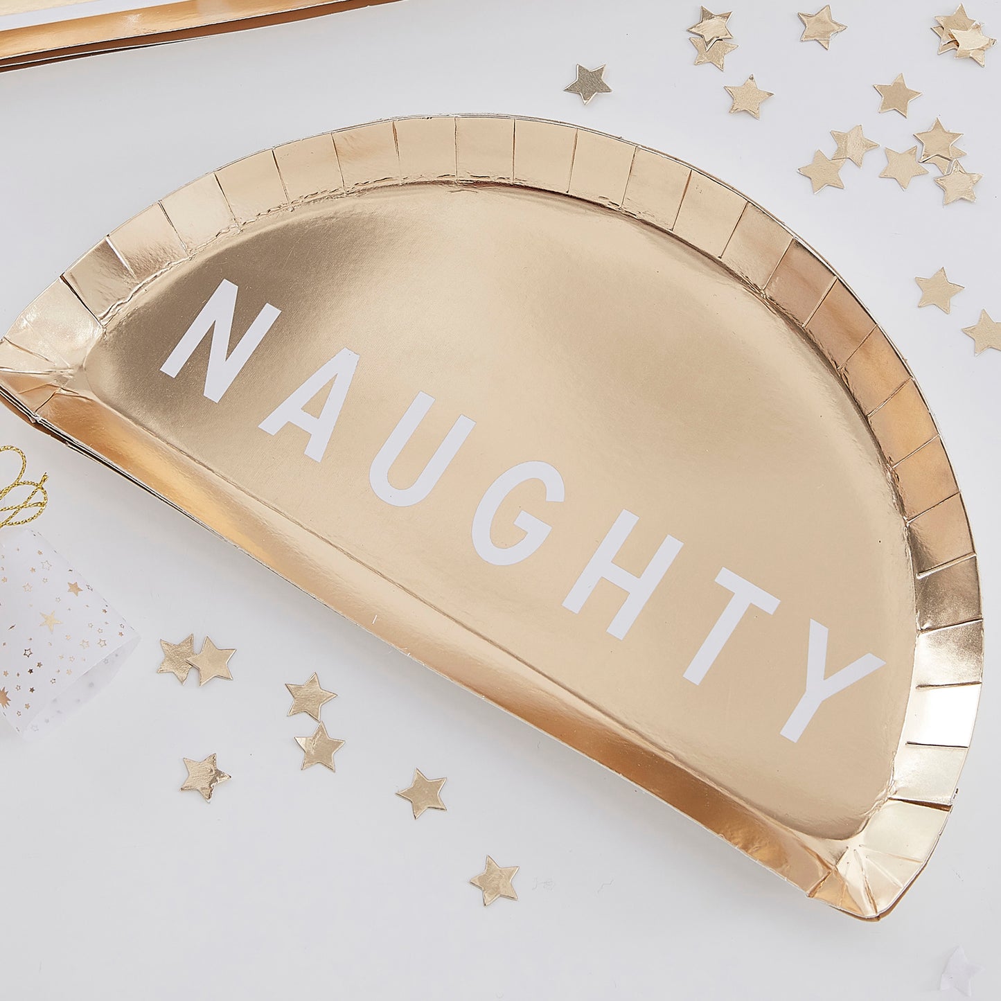 Gold Naughty or Nice Christmas Paper Plates - Gold Glitter