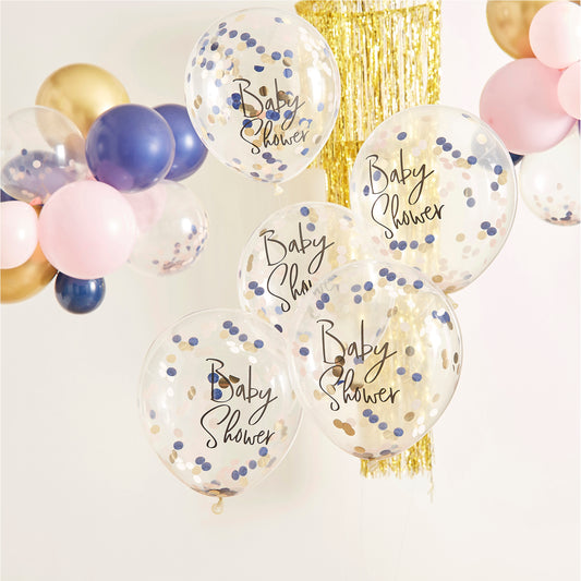 Navy Pink & Gold Confetti Baby Shower Balloons