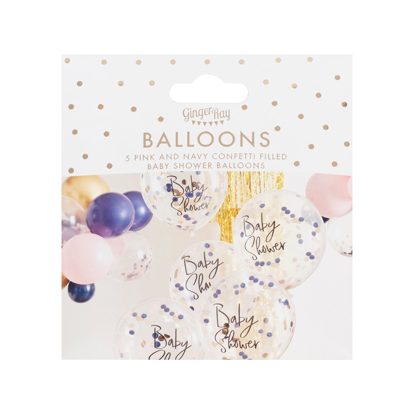 Navy Pink & Gold Confetti Baby Shower Balloons