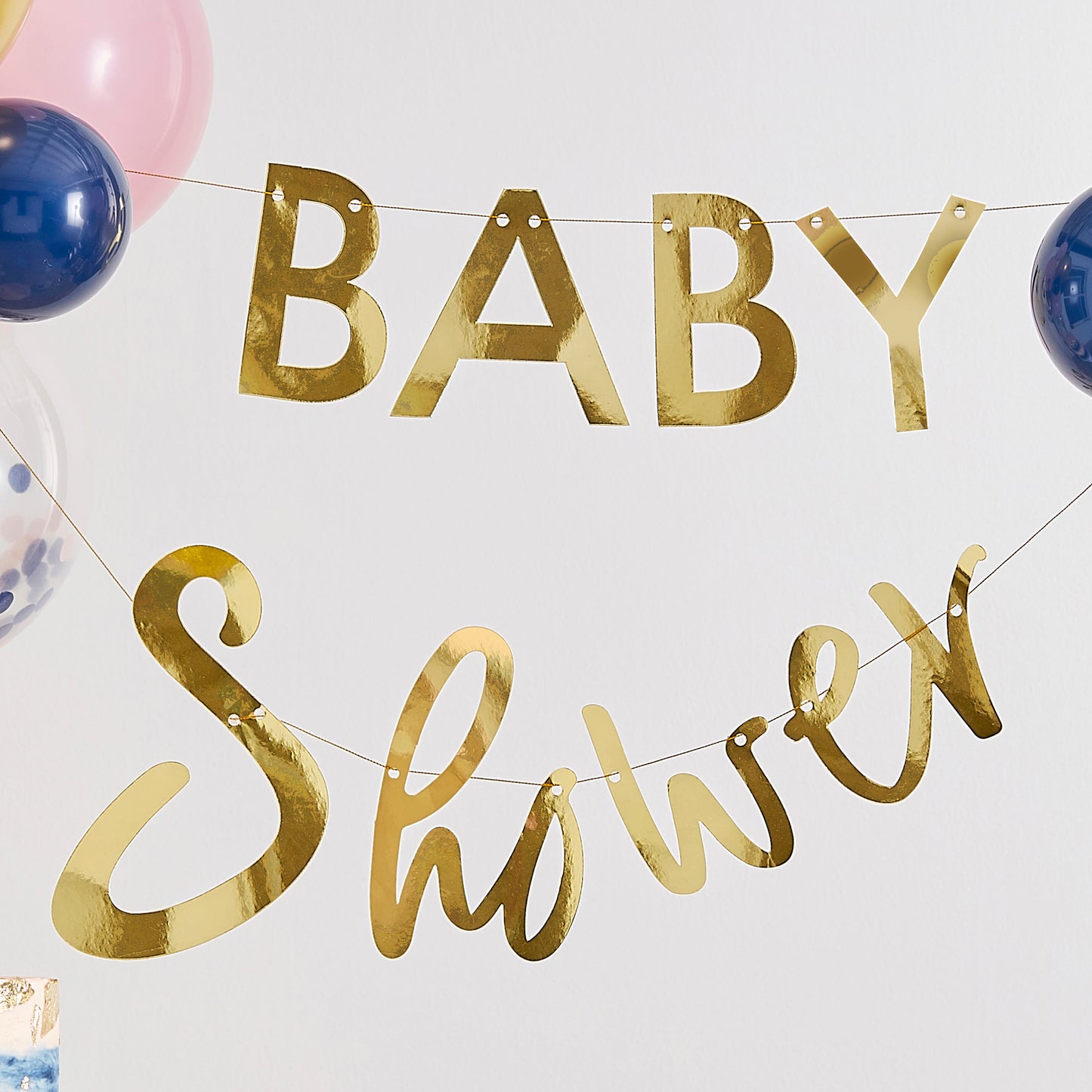 Gold Baby Shower Banner and Balloon Decoration