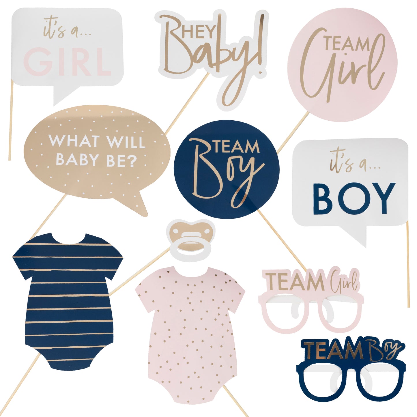 Gold Foiled Gender Reveal Party Photo Booth Props