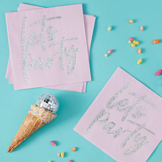 Iridescent Foiled Lets Party Paper Napkins - Good Vibes