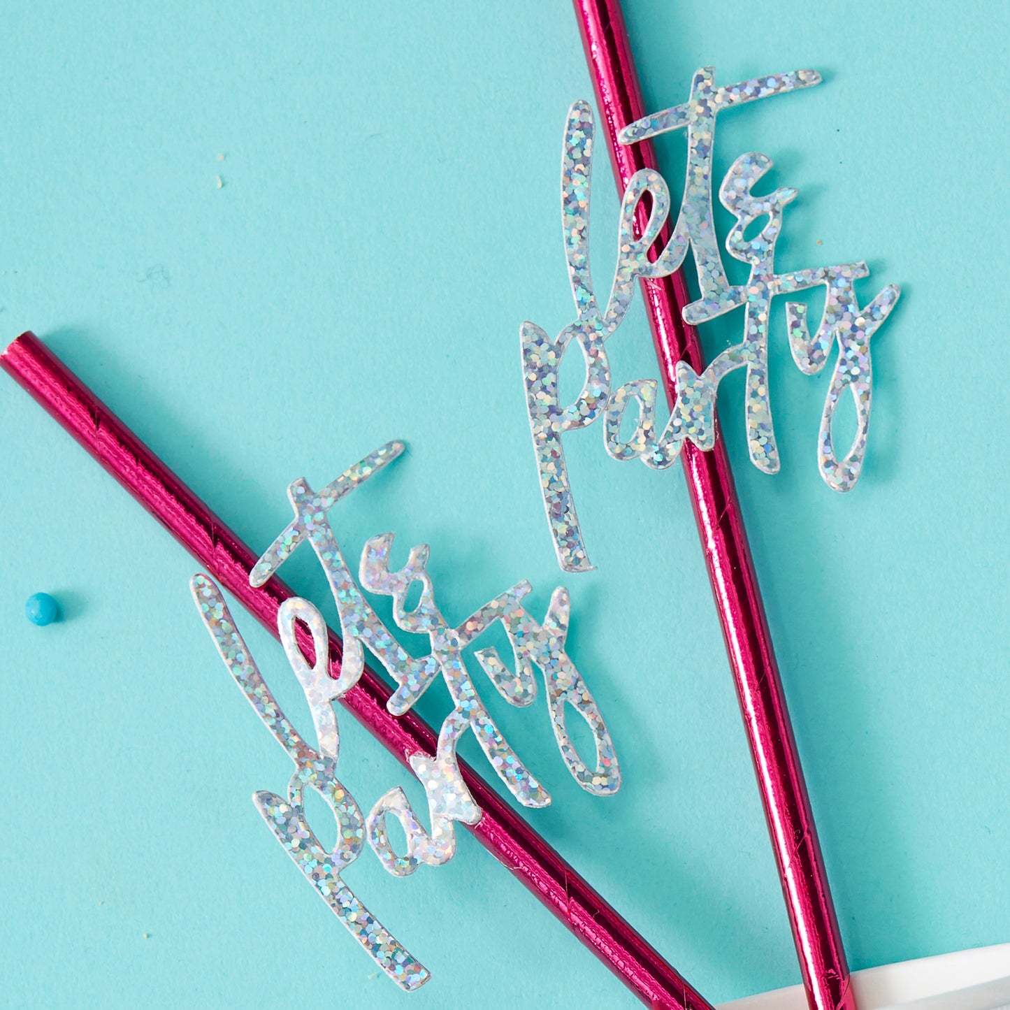 Hot Pink Foiled Lets Party Paper Straws