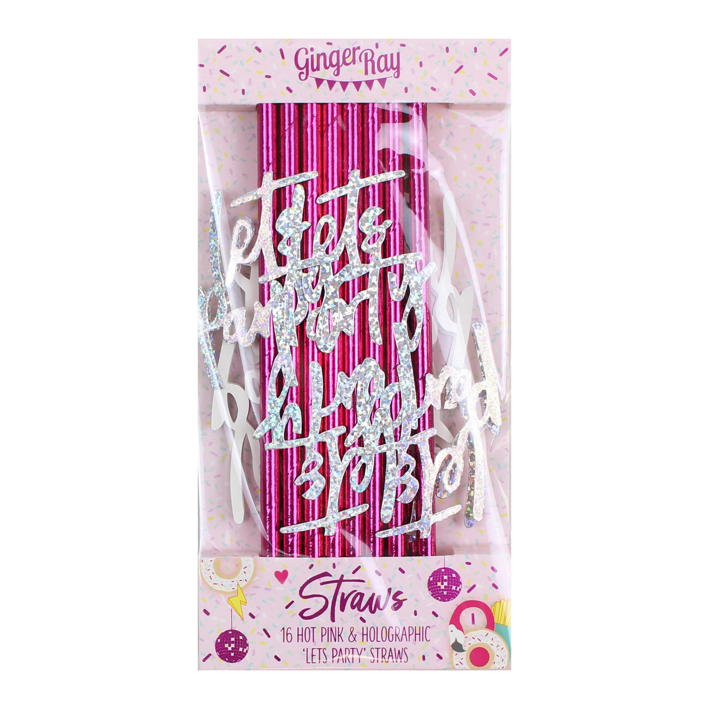 Hot Pink Foiled Lets Party Paper Straws