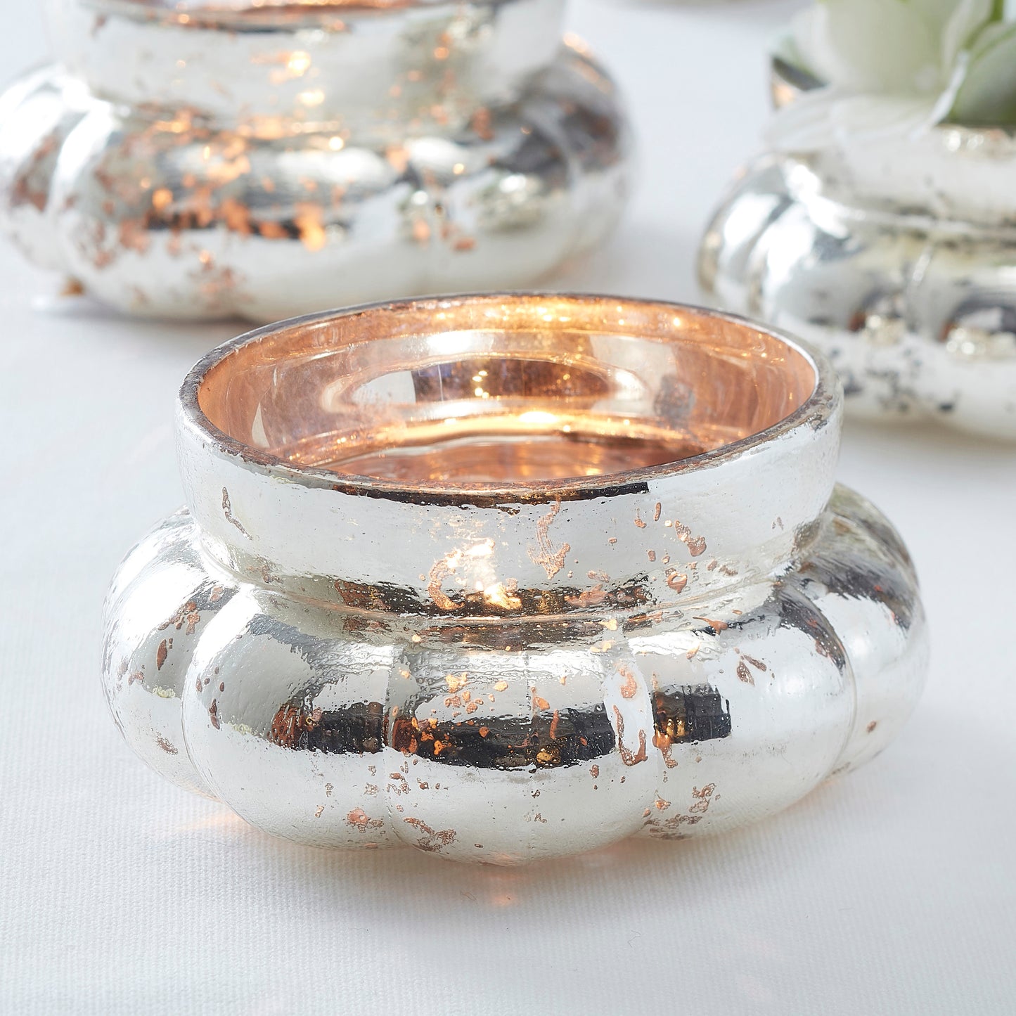 Silver Large Frosted Tealight Holder- Glassware