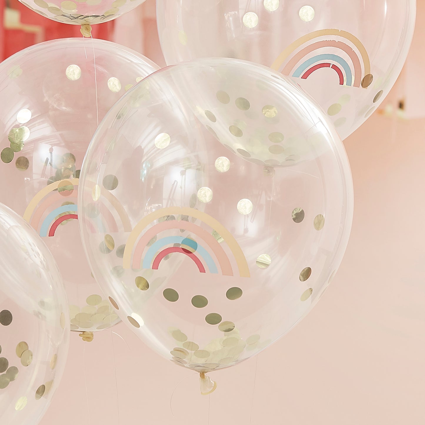 Rainbow And Gold Confetti Balloons