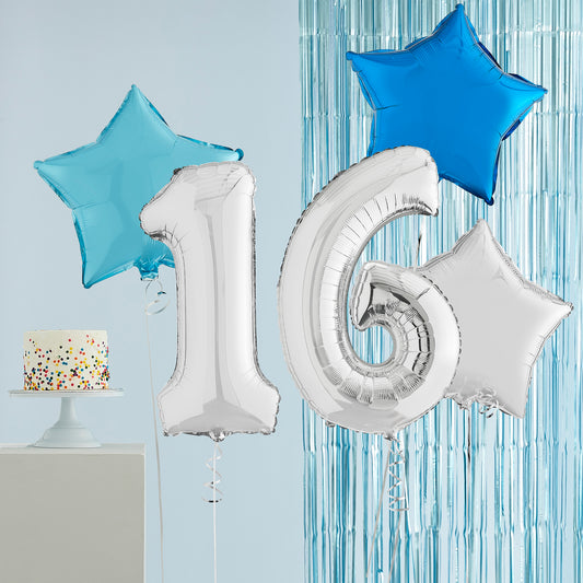 16th Birthday Silver Helium Deluxe Bunch Balloons Delivered