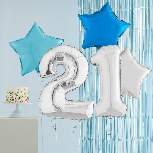21st Birthday Silver Helium Deluxe Bunch Balloons Delivered