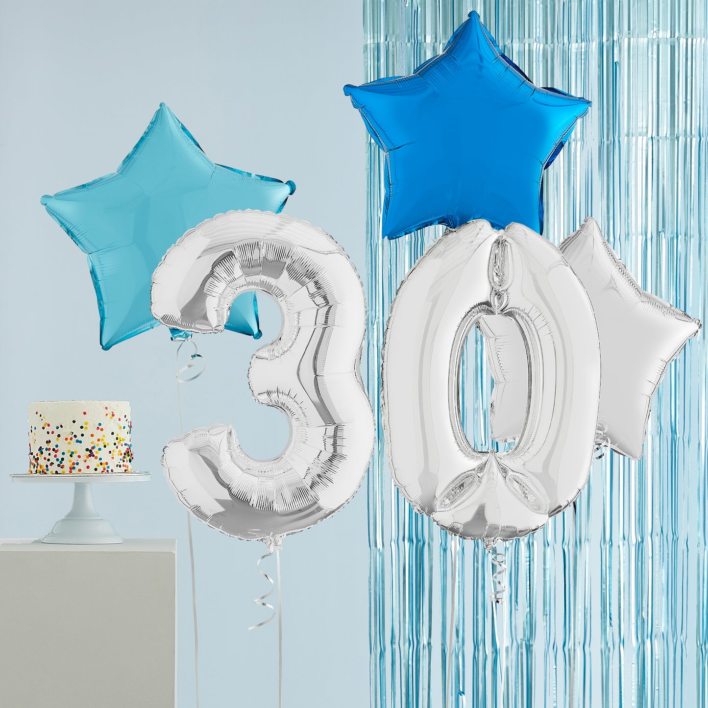30th Birthday Silver Helium Deluxe Bunch Balloons Delivered