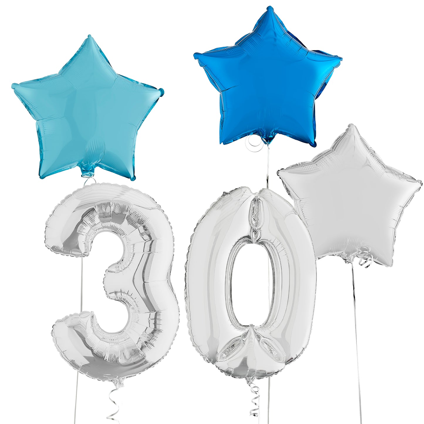 30th Birthday Silver Helium Deluxe Bunch Balloons Delivered