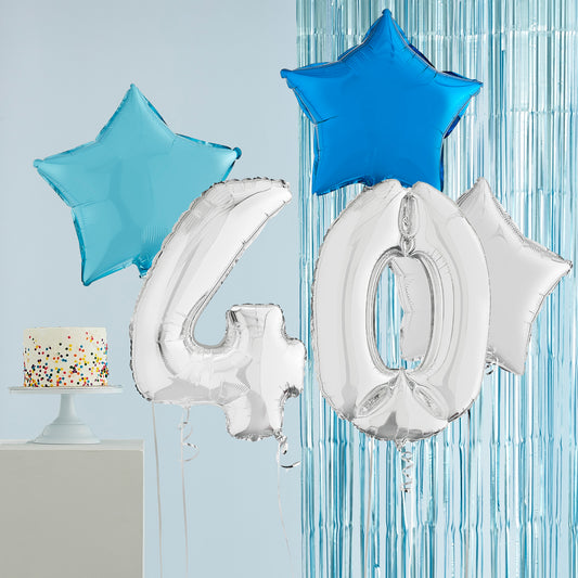 40th Birthday Silver Helium Deluxe Bunch Balloons Delivered