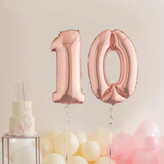 10th Birthday Rose Gold Helium Balloons Bundle Delivered
