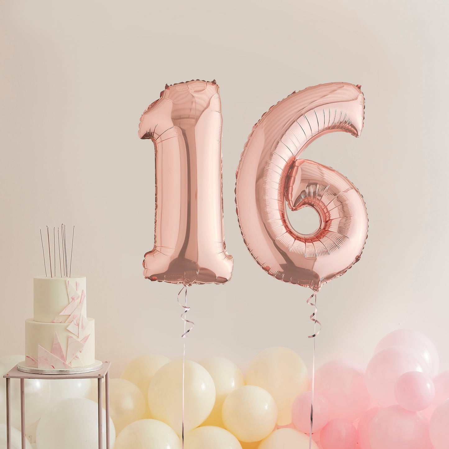 Rose Gold 16th Birthday Helium Balloons Delivered