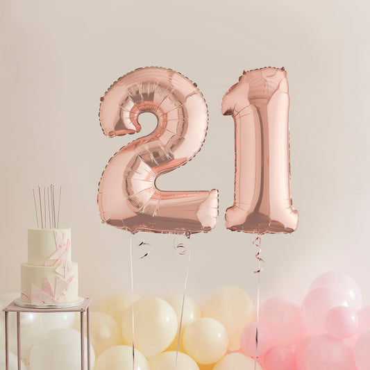 Rose Gold 21st Birthday Helium Balloons Delivered