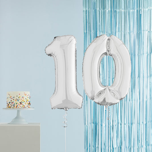 Silver 10th Birthday  Helium Balloons Delivered