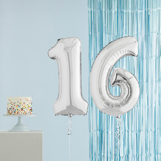 Silver 16th Birthday Helium Balloons Delivered