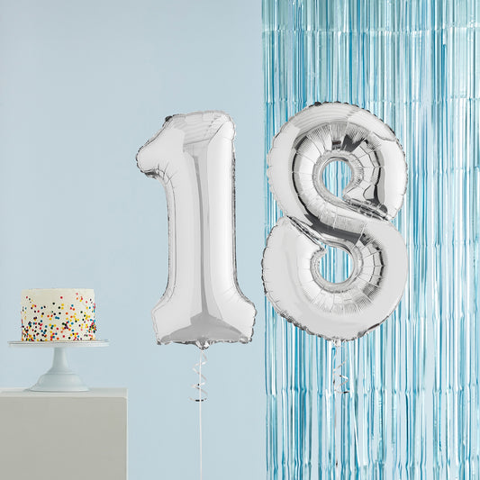 Silver 18th Birthday Helium Balloons Delivered