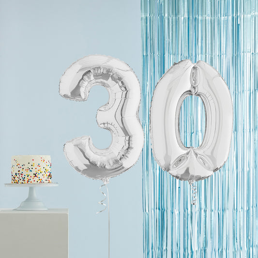 Silver 30th Birthday Helium Balloons Delivered