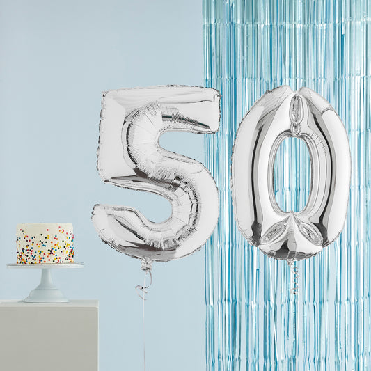 Silver 50th Birthday Helium Balloons Delivered