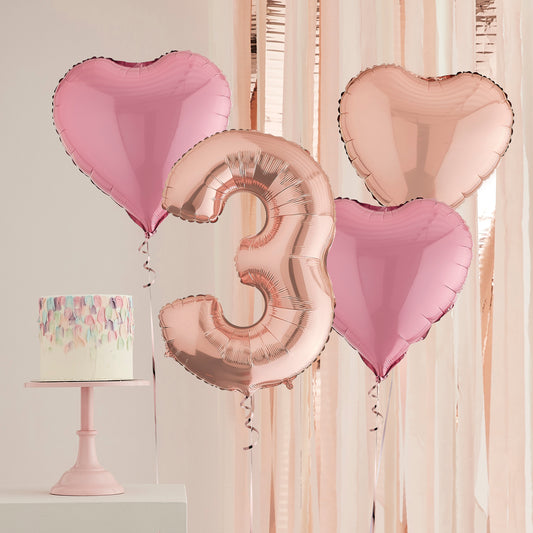 3rd Birthday Rose Gold Helium Balloons Delivered