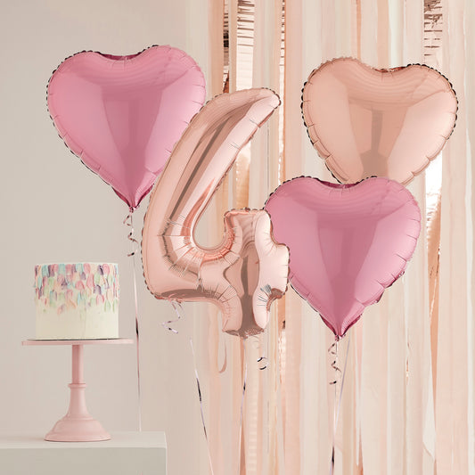 4th Birthday Rose Gold Helium Balloons Delivered