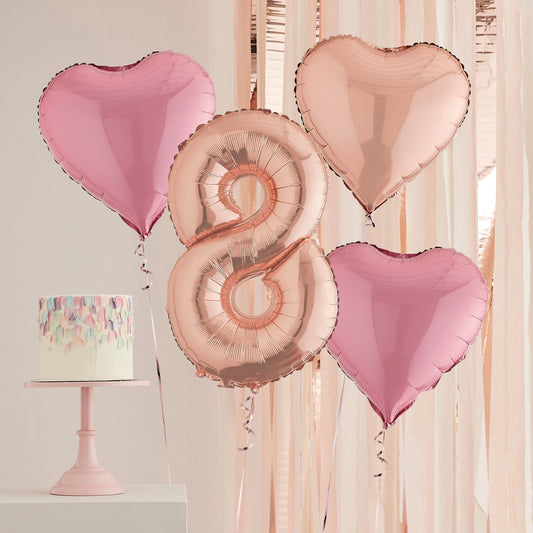 8th Birthday Rose Gold Helium Balloons Delivered