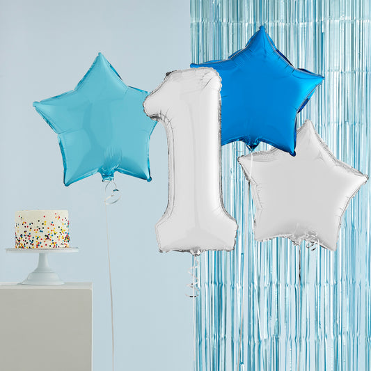 1st Birthday Silver Helium Balloons Deluxe Bunch Delivered