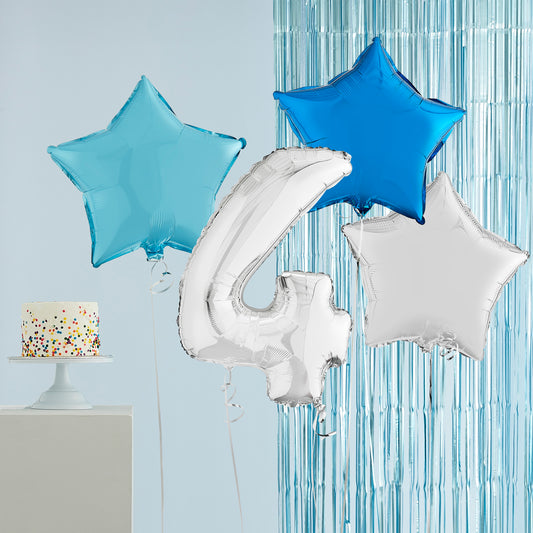 4th Birthday Silver Helium Balloons Deluxe Bunch Delivered