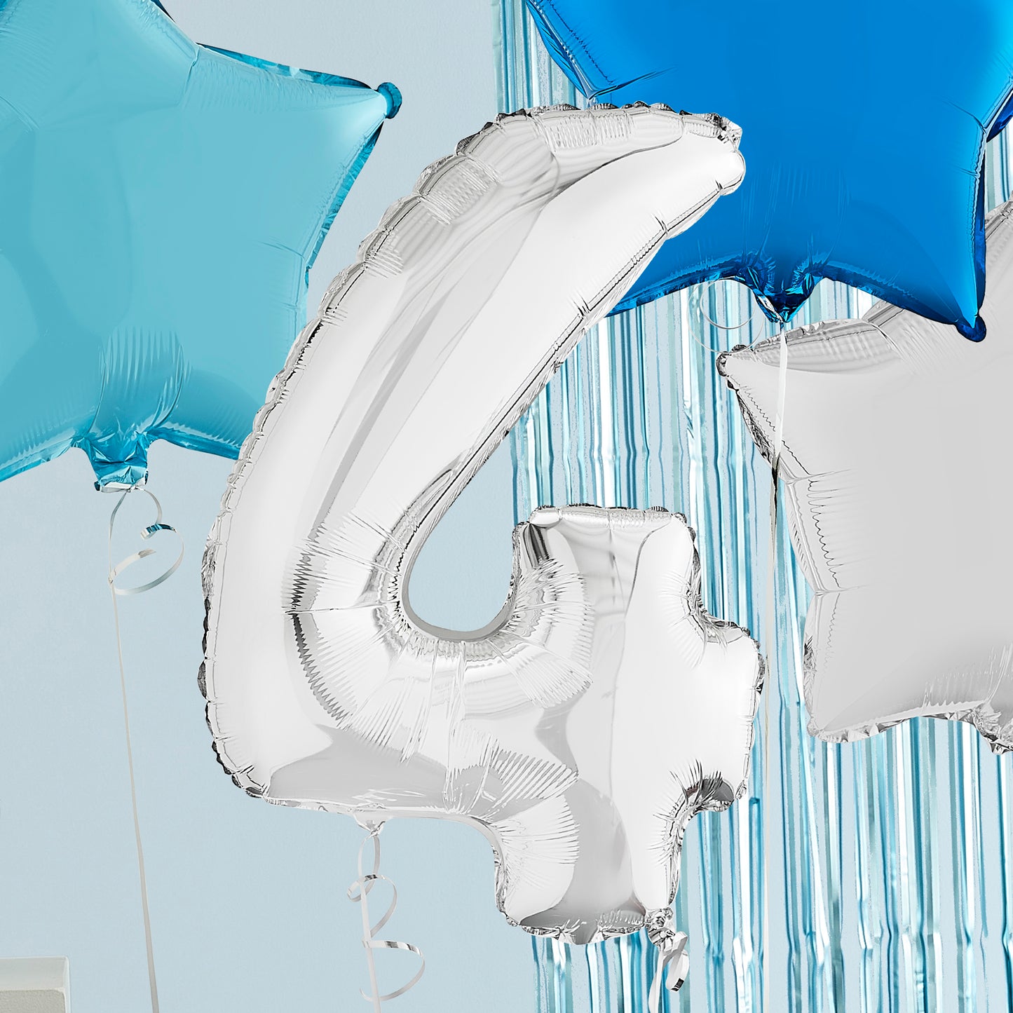 4th Birthday Silver Helium Balloons Deluxe Bunch Delivered