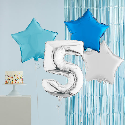 5th Birthday Silver Helium Balloons Deluxe Bunch Delivered
