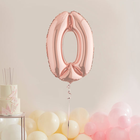 Rose Gold Number 0 Helium Balloon Delivered