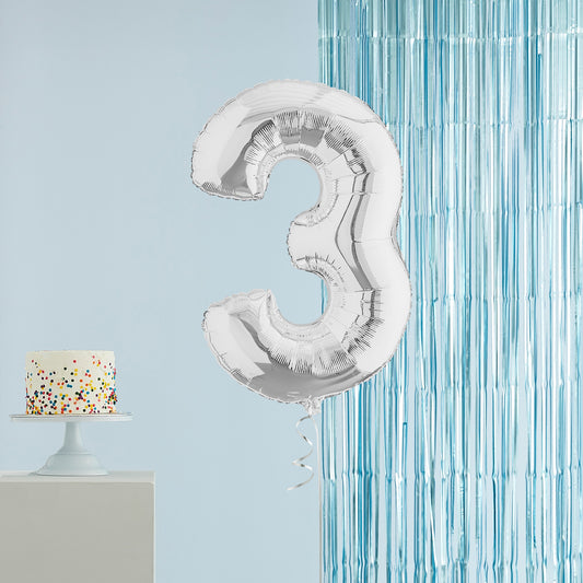 Silver Number 3 Helium Balloon Delivered