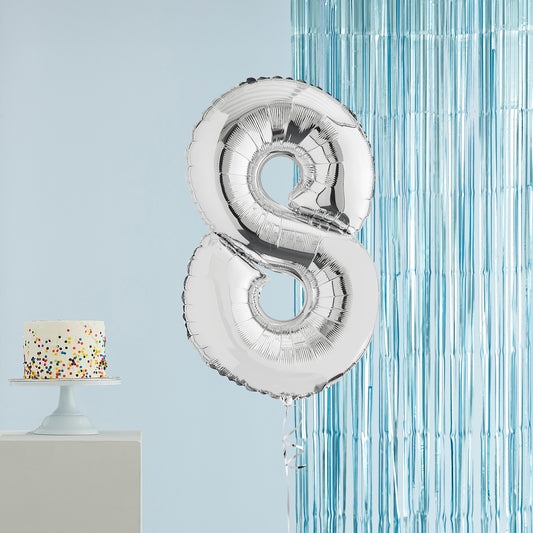 Silver Number 8 Helium Balloon Delivered