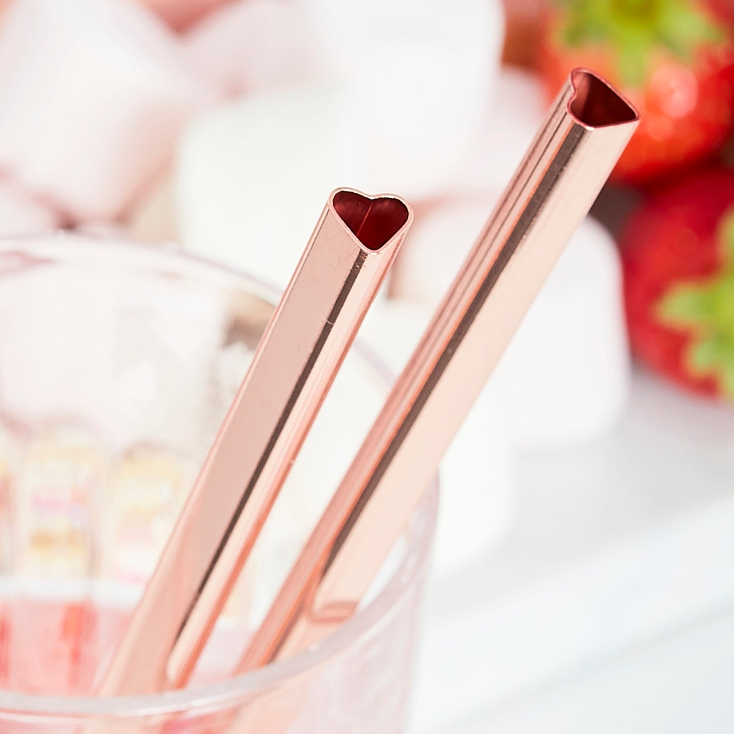 Rose Gold Heart Shaped Metal Straws